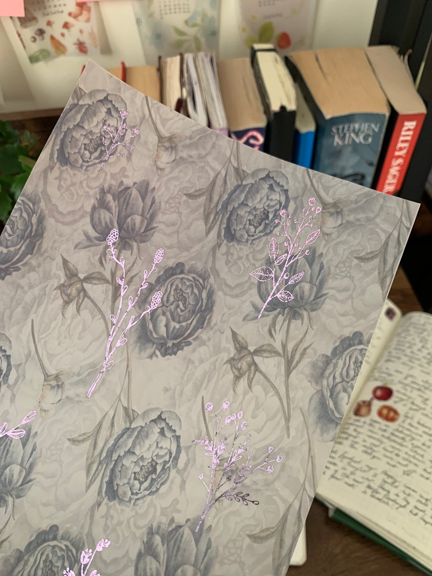 French Style Blue Florals with Lilac Foiled Accents - Journal Paper - Decorative Planner Paper - Genevieve