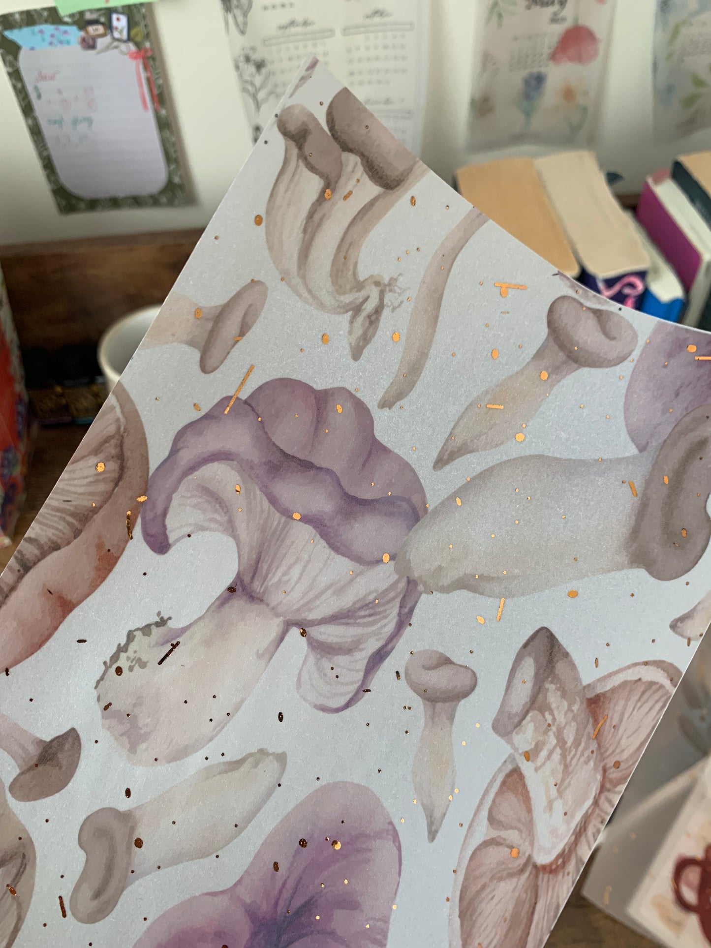 Watercolor Purple Mushrooms - Vellum Planner Dashboard - Copper Foil accents - Purple Rain