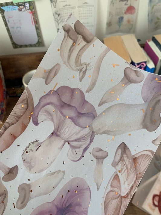 Watercolor Purple Mushrooms - Vellum Planner Dashboard - Copper Foil accents - Purple Rain