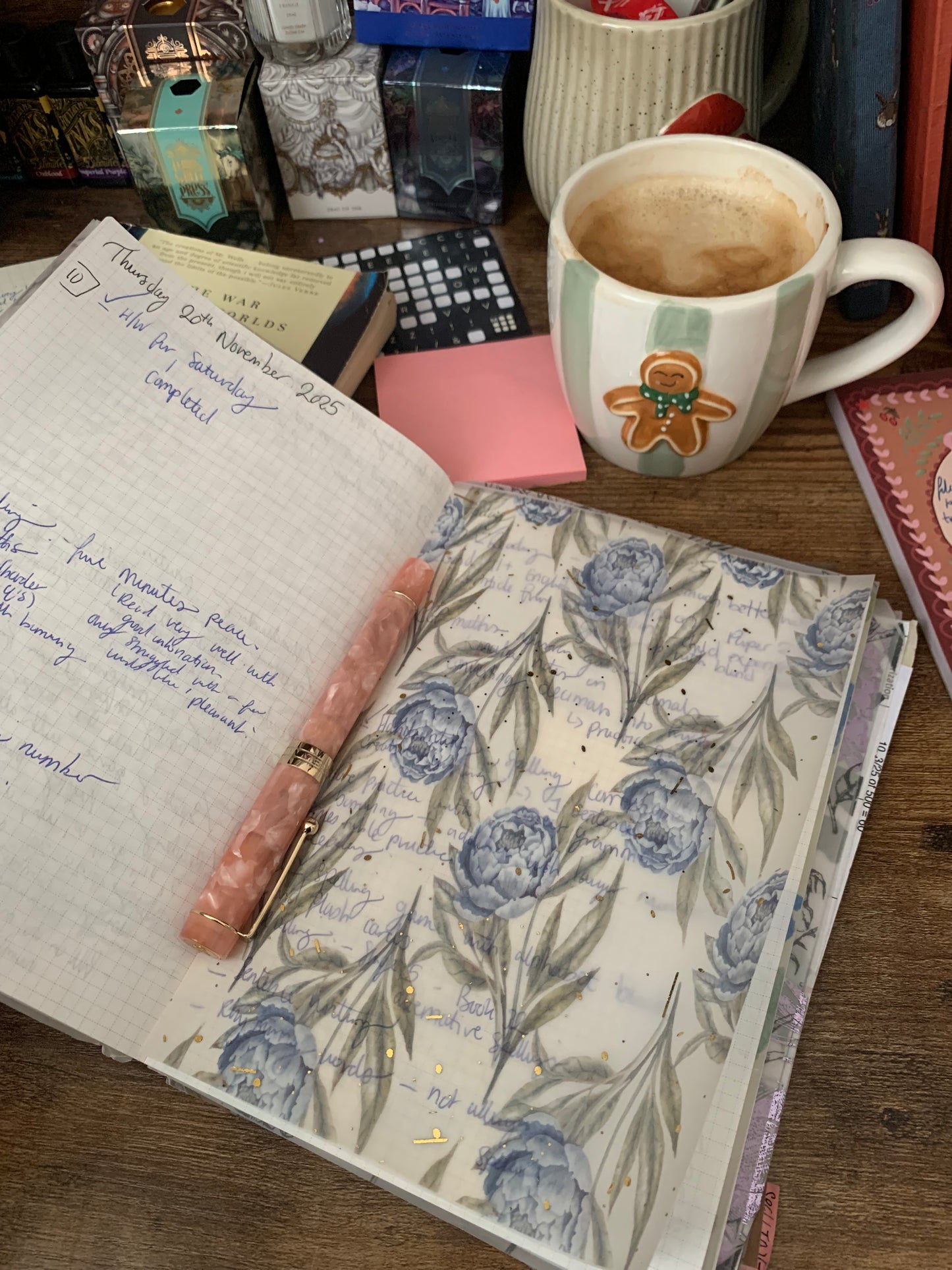 Blue Peonies Watercolor Journal Paper- Vellum Planner Dashboard - Gold Foil accents - Peony Blue