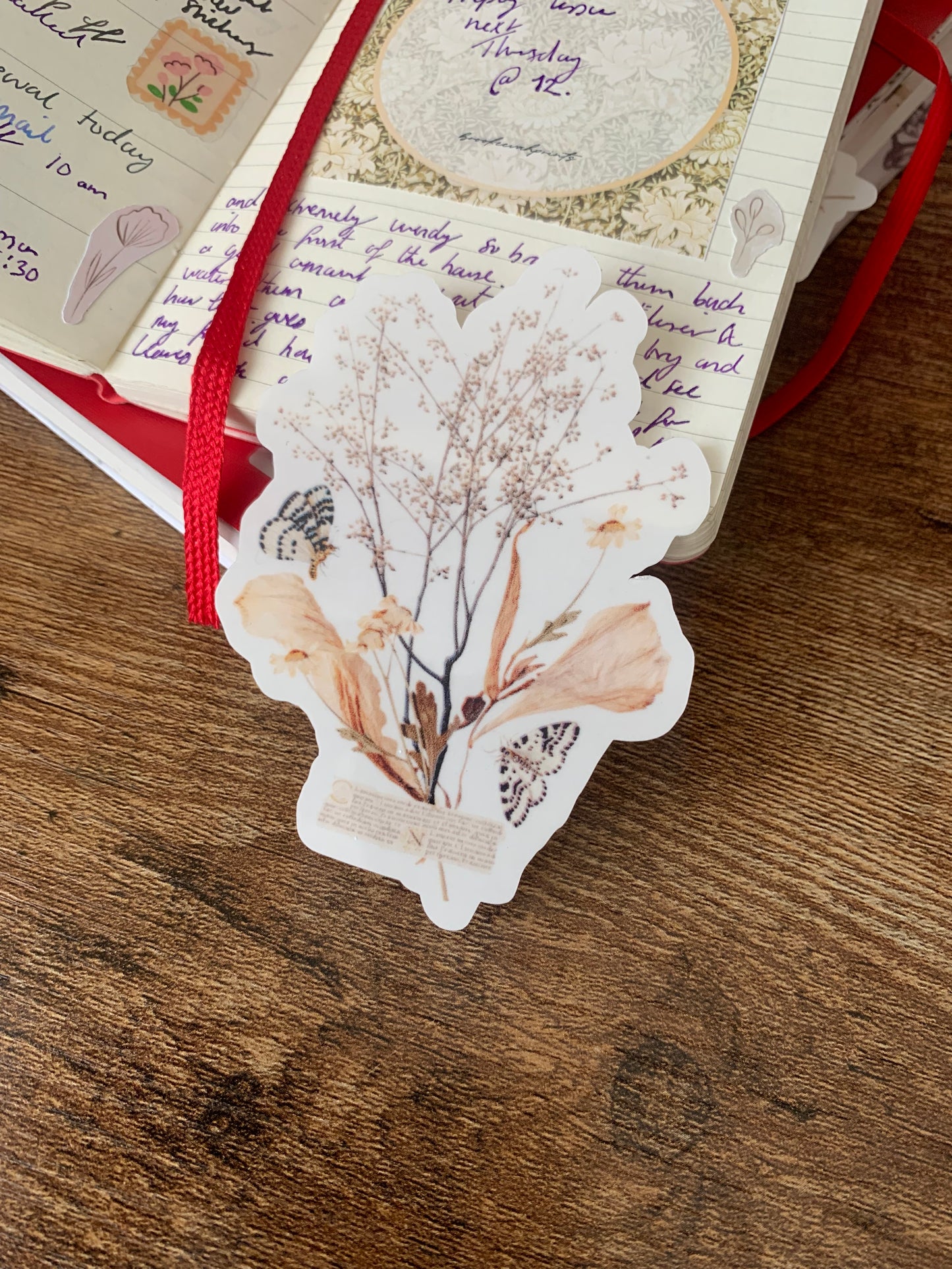 Large Brown Vintage Style Butterly & Flowers Sticker Flake - April