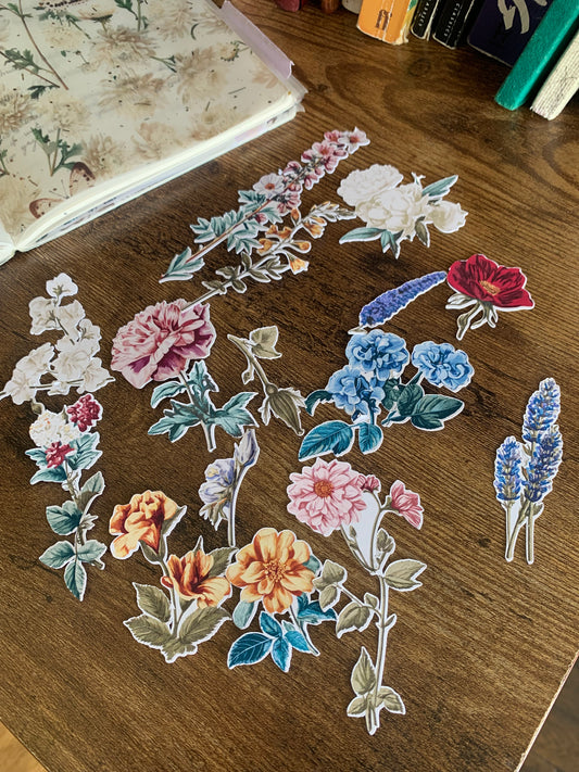 Vintage Floral inspired Sticker Flakes - Pack of 15