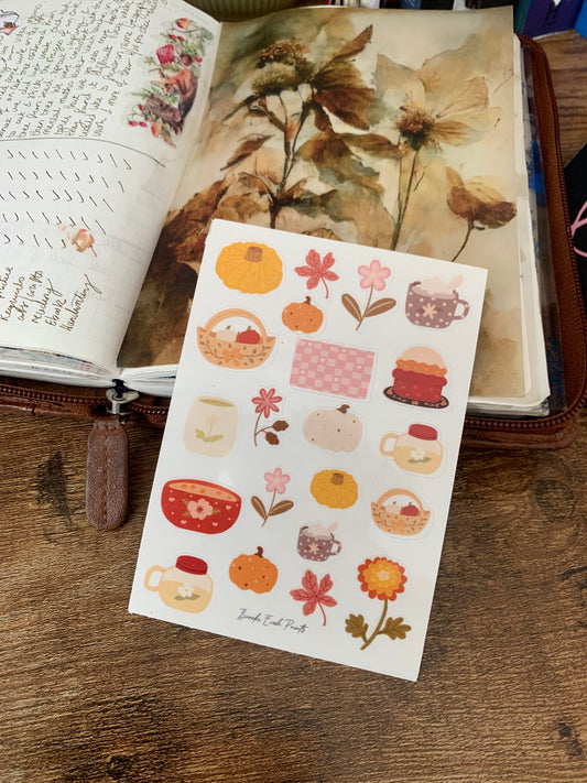 Cute Fall Stickers • Hand drawn Pumpkins & Cozy Elements -  Scrapbook Clear Stickers - Harvest