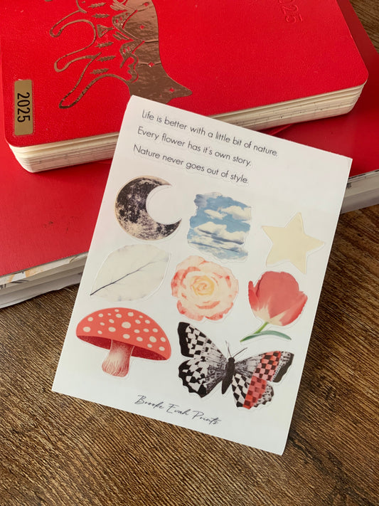 Scrapbook Collage Elements Clear Spring Stickers - Butterfly, Moon, Clouds, Heart, Mushroom Stickers