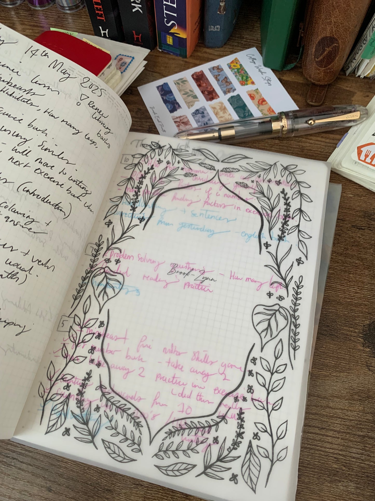 Black Whimsical Hand Drawn Leaves themed Vellum Planner Dashboard - Midnight I