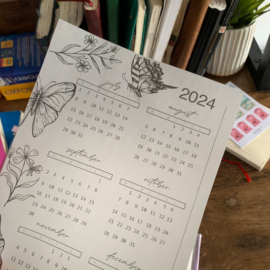 Printed Vellum X Acetate Planner Dashboards - 2024 July - December Calendar -Peekaboo Butterfly