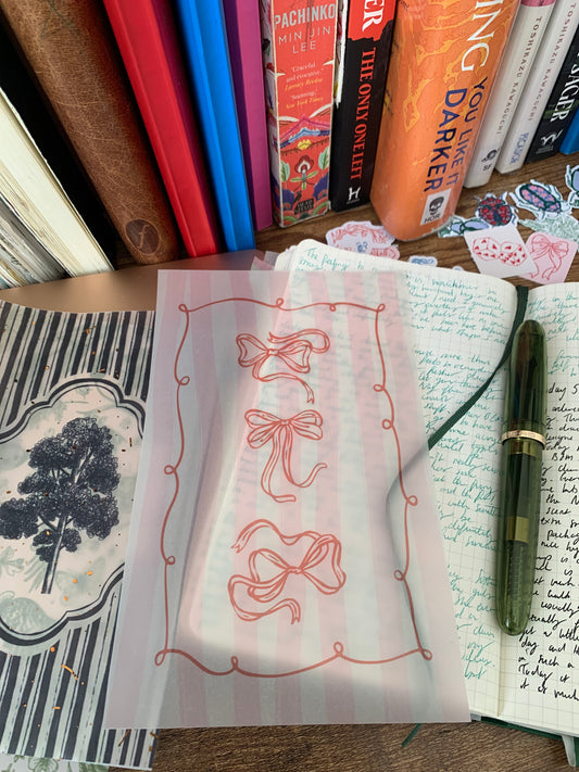 Pink Stripes With Red Bows for Notebooks Hand Drawn Vellum Planner Dashboard - Pink Melon