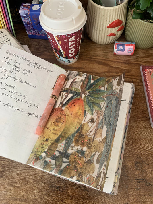 Watercolor Glitter Foliage - Vellum Planner Dashboard - Pink Foil accents - Herbage