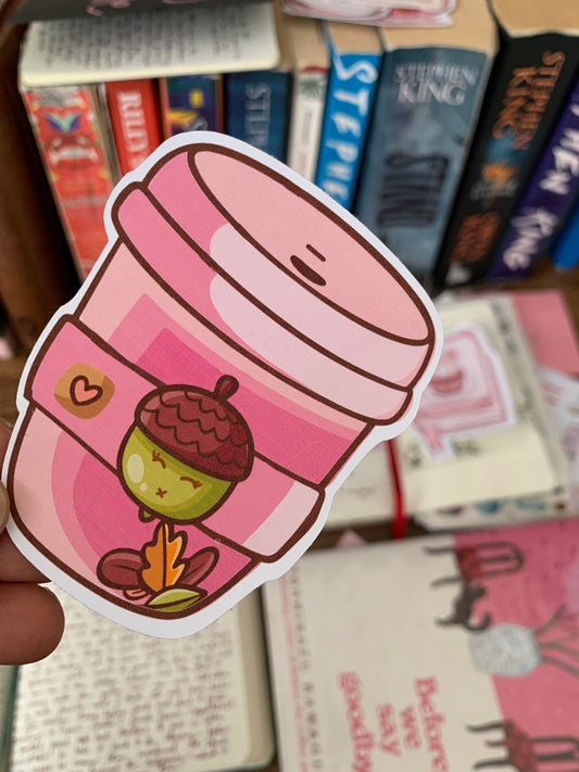 Adorable Pink Coffee Cup With Acorn - Nutkin