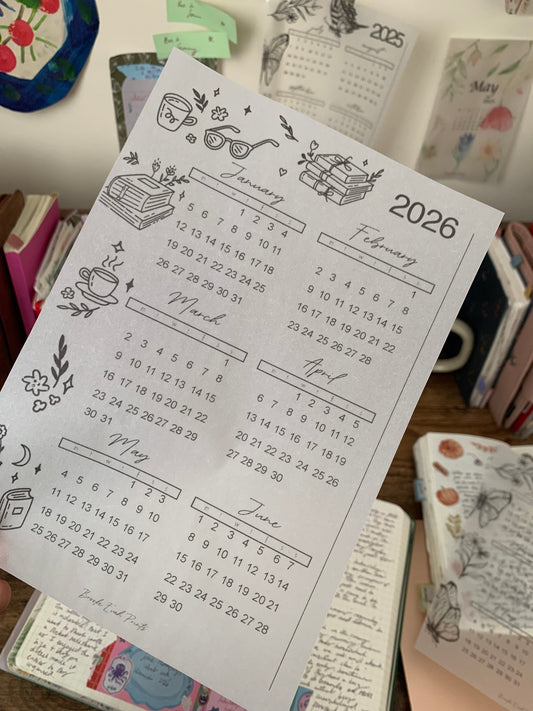 2026 Calendar - Printed Vellum X Acetate Planner Dashboards - 2026 January - June Calendar Overview - Books & Journals
