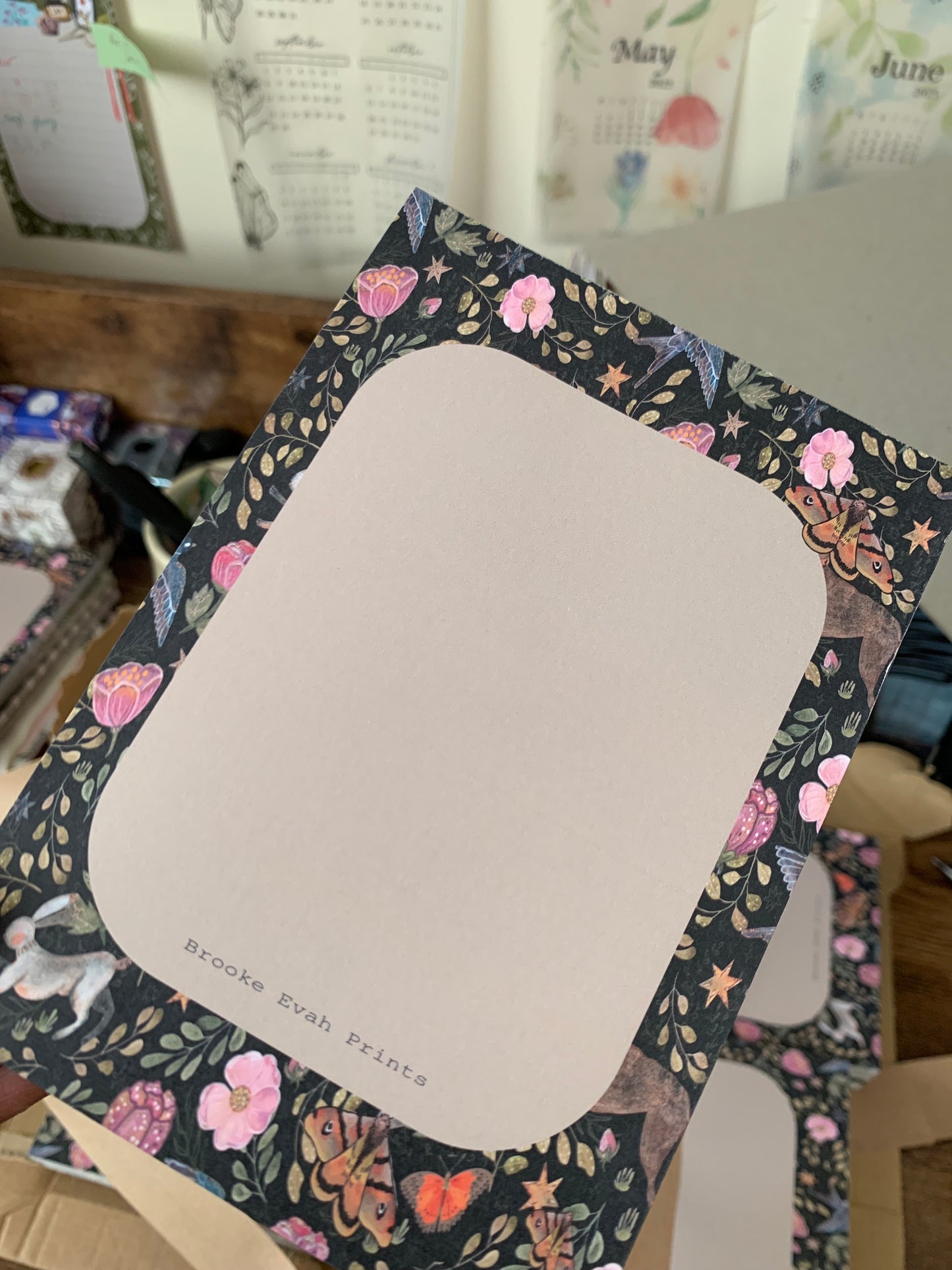 Black Whimsical Autumn Themed Forest Notepad - Brooke Evah Prints - Scribble Pad - Into The Woods