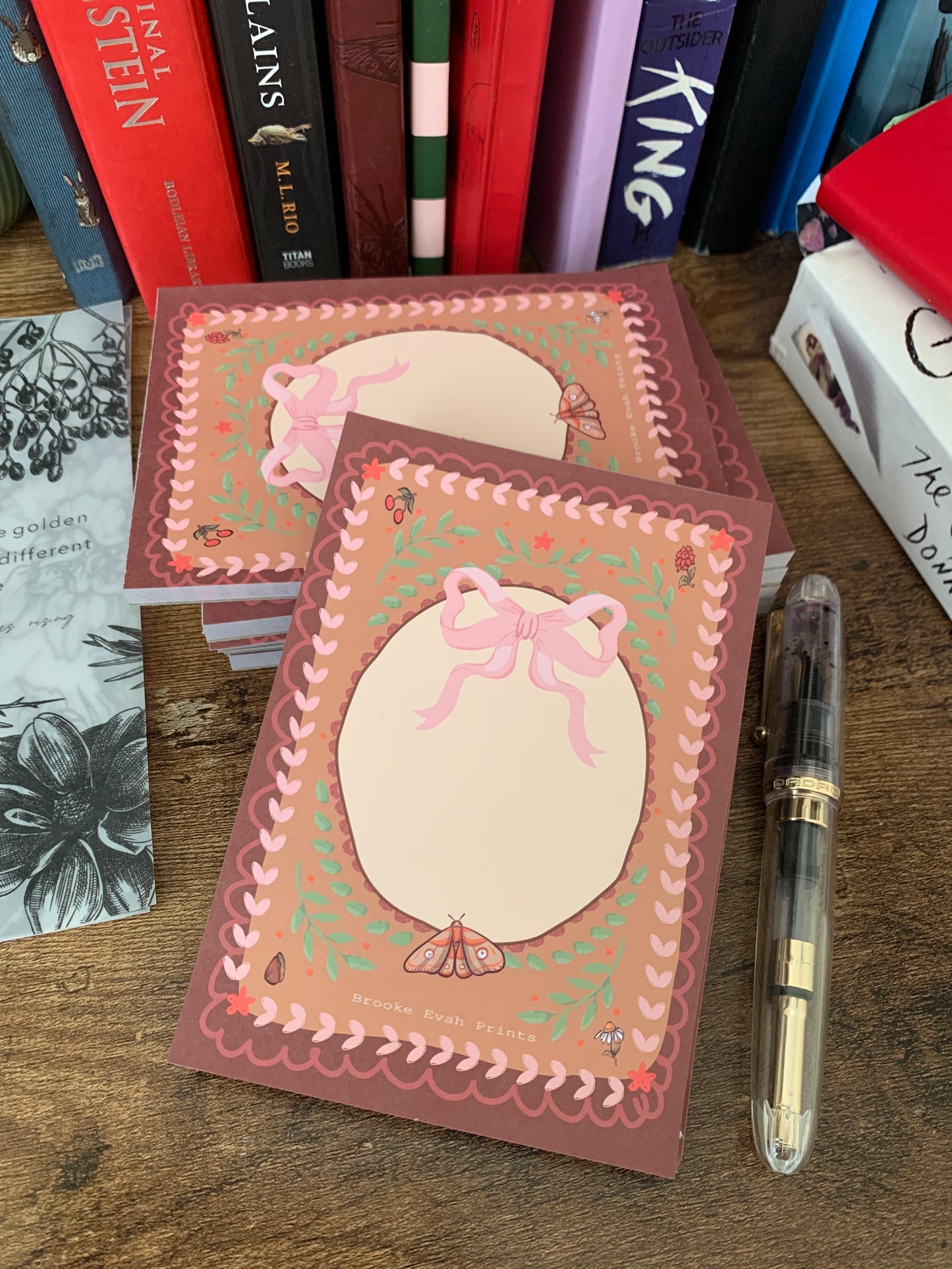 Chocolate Brown Whimsical Fairy Tale Style Autumn Fall Notepad - Brooke Evah Prints - Scribble Pad - Forget me not II