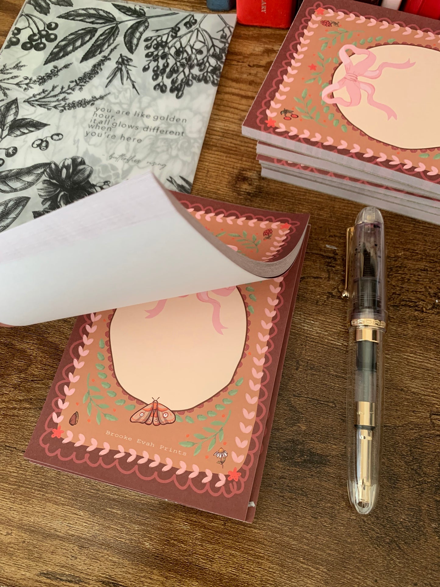 Chocolate Brown Whimsical Fairy Tale Style Autumn Fall Notepad - Brooke Evah Prints - Scribble Pad - Forget me not II