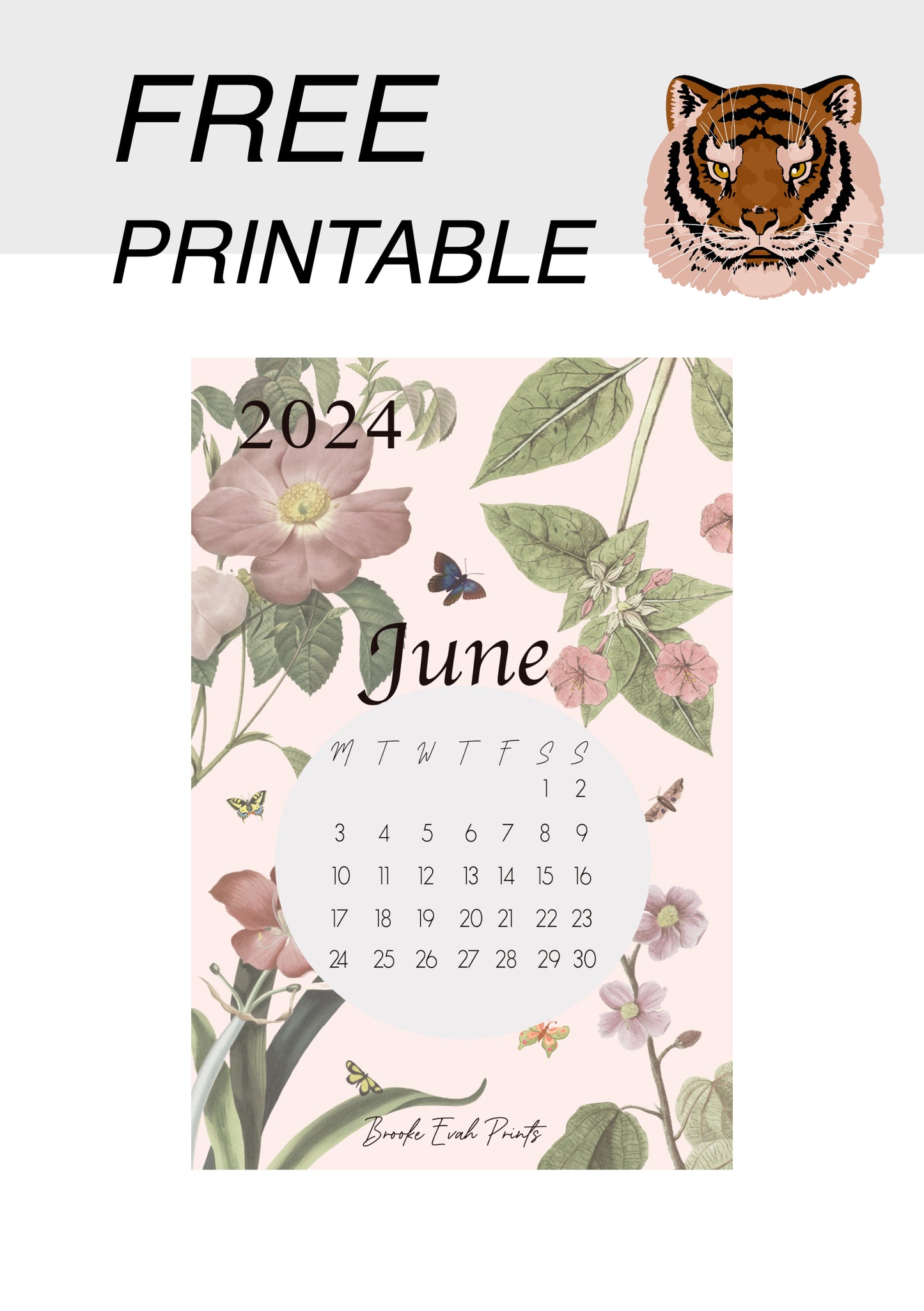 FREE download June 2024 Calendar Card
