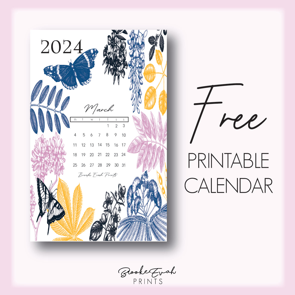 FREE download March 2024 Calendar Card - A6 SIZE
