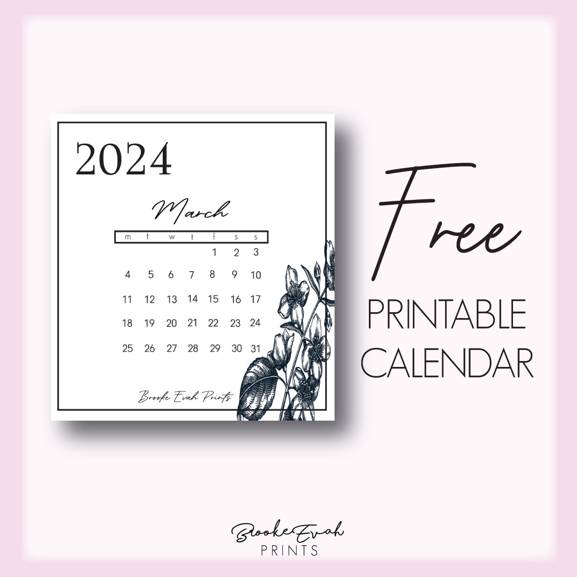 FREE download March 2024 Calendar Card - SMALL