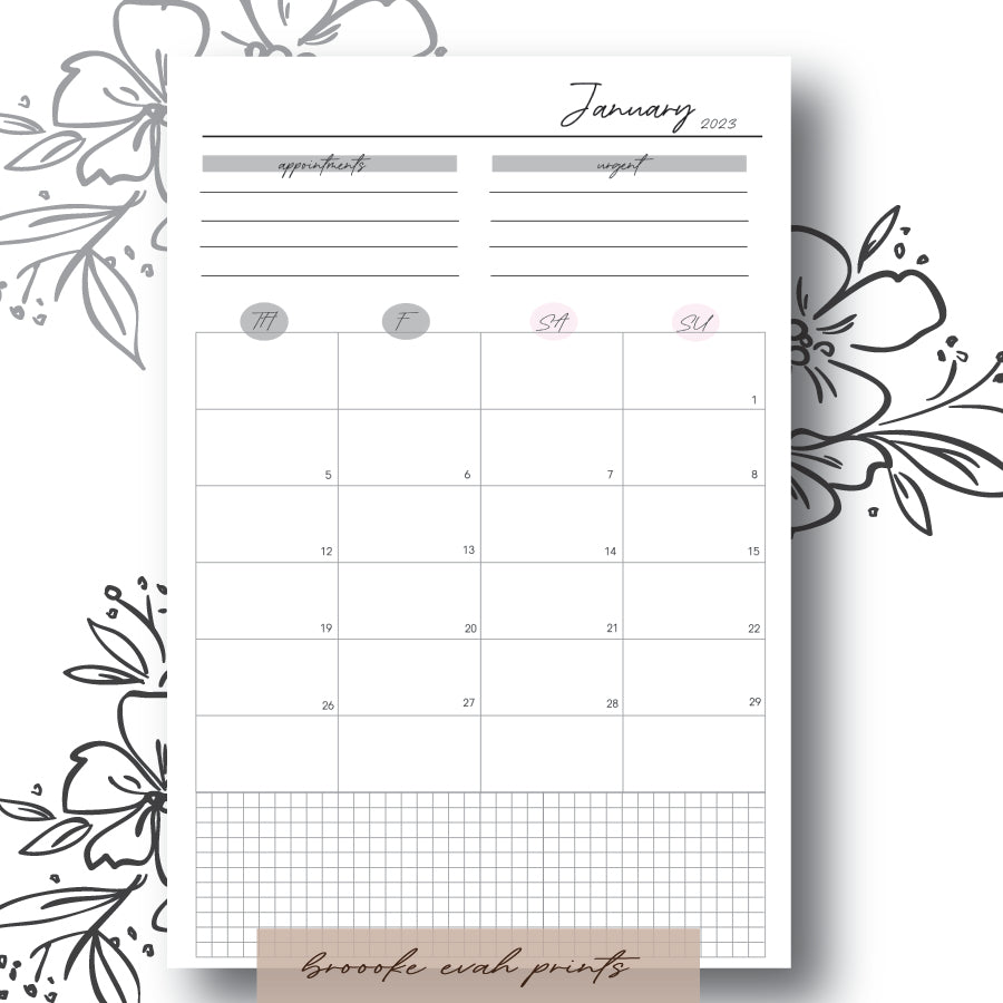 January 2024 Monthly Calendar MO2P - A5, B6 and A6 Size * PRINTABLE *