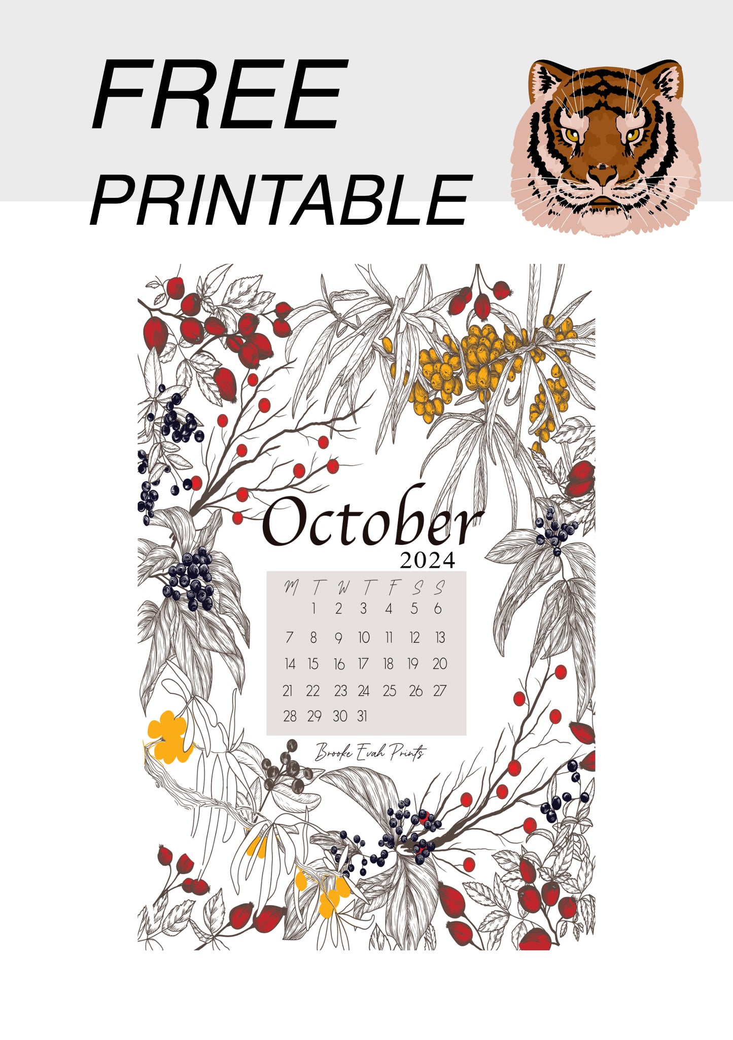 FREE download October 2024 Calendar Card