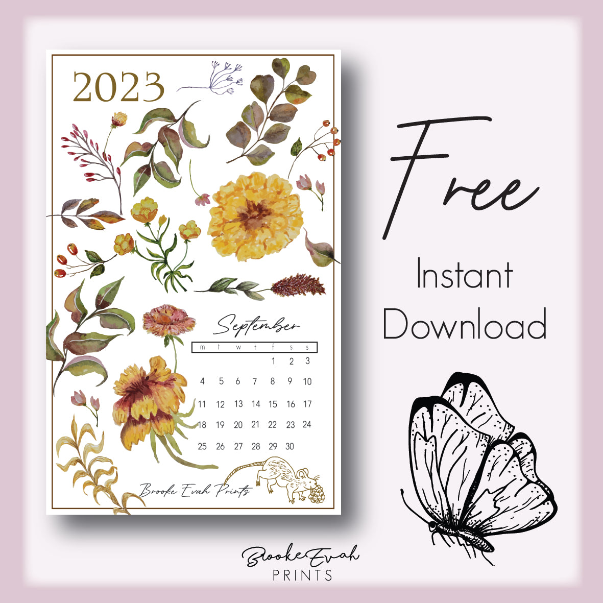 FREE download September 2023 Calendar Card - A6 SIZE