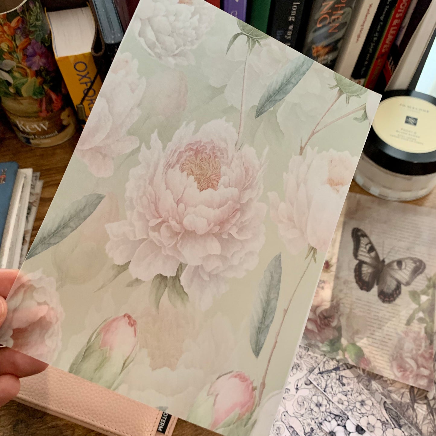 Soft green & pink Peony Floral Vellum Planner Dashboards - Sweetheart