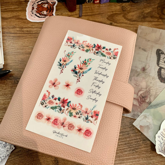 Transparent watercolor Floral Sticker Sheet - Washi Stickers - Garden Party