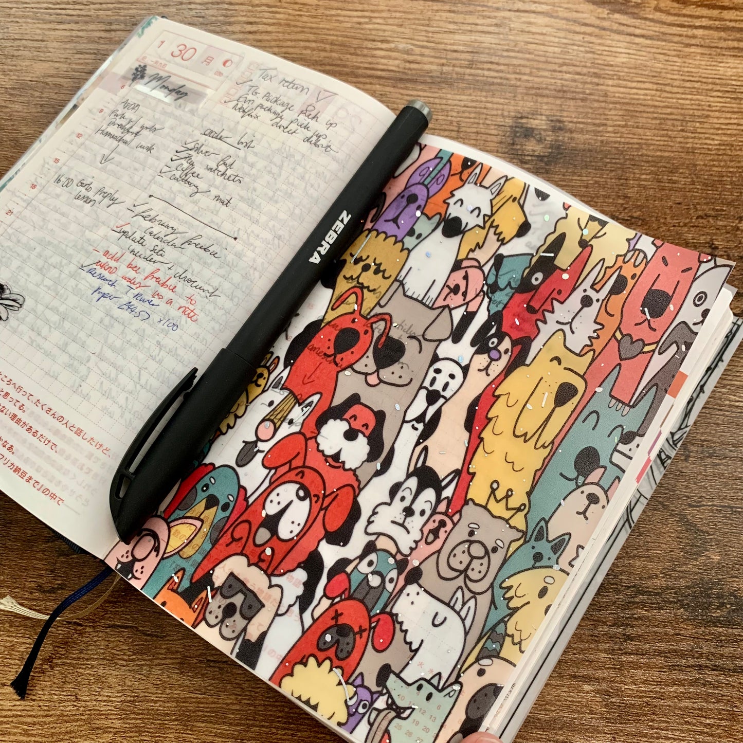 Foiled Doodle Dogs Vellum Planner Dashboard- Woof & the Gang