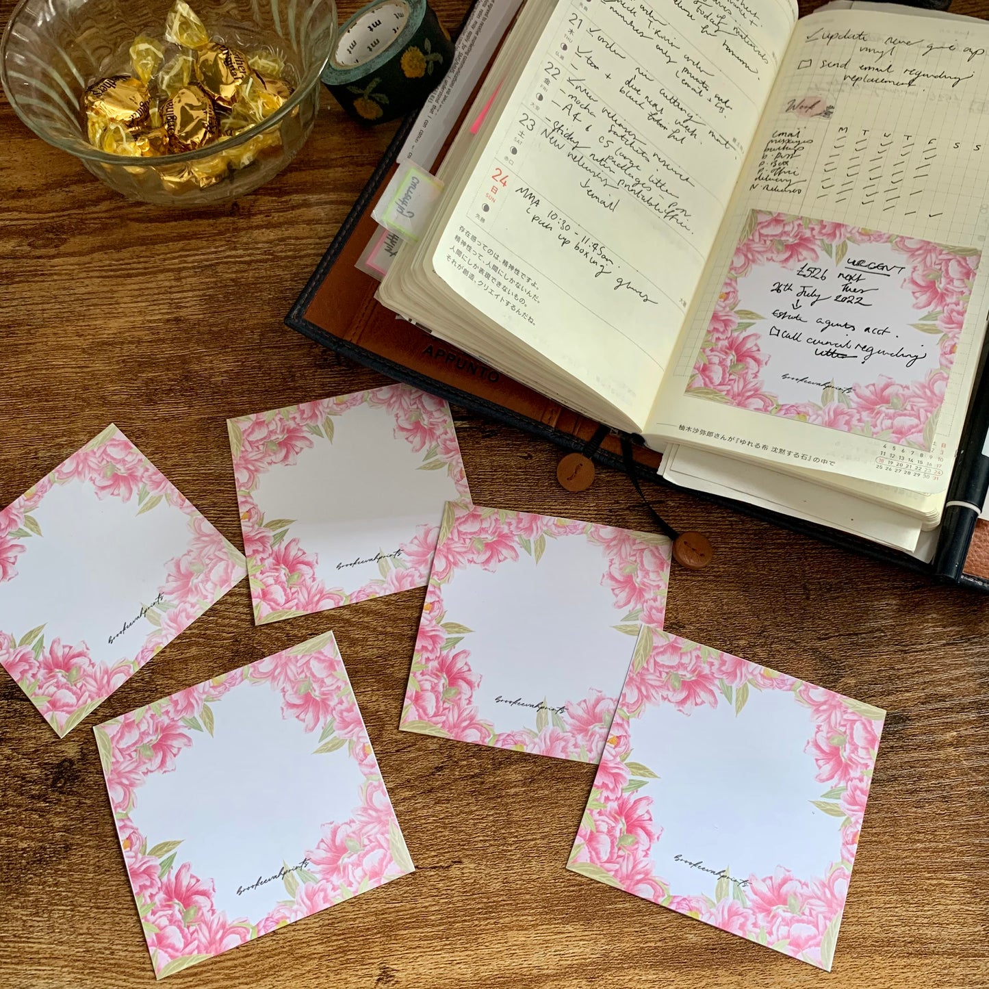 Pink Floral Printable Sticky Notes - Delicate Rose