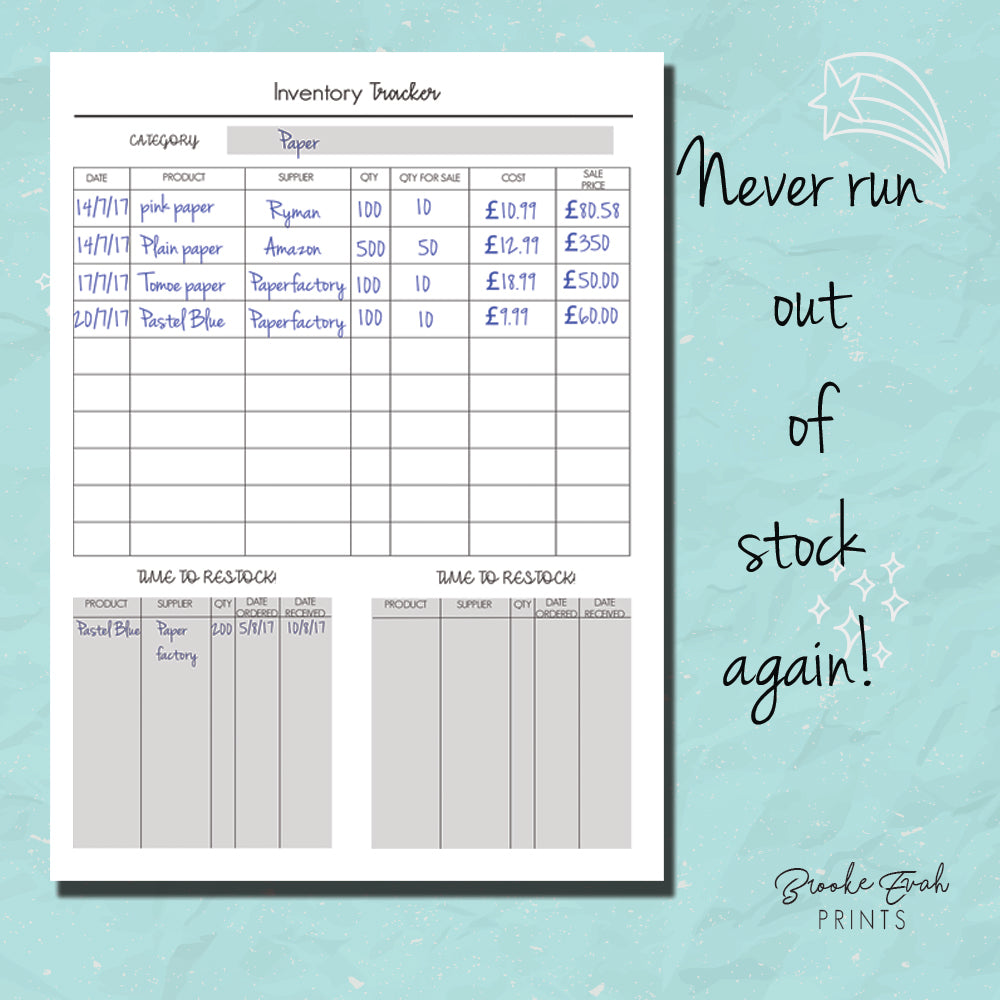 Inventory Tracker - BrookeEvahPrints 