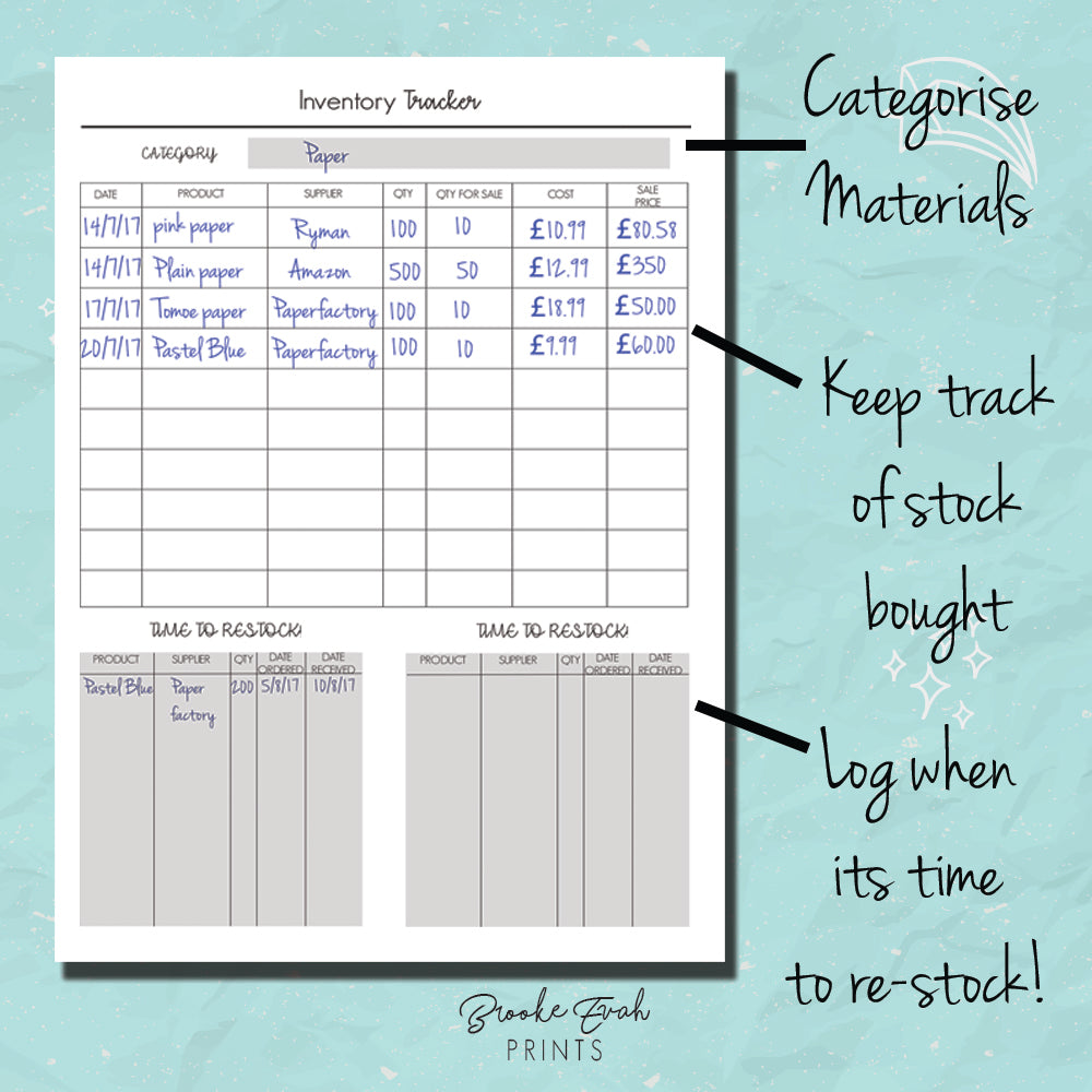 Inventory Tracker - BrookeEvahPrints 