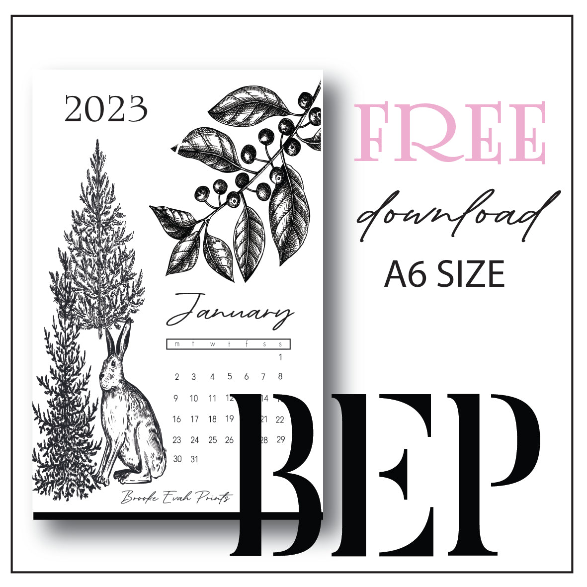 January 2023 Calendar Card - A6 SIZE