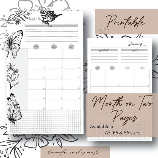 January 2023 Monthly Calendar MO2P - A5, B6 and A6 Size * PRINTABLE *