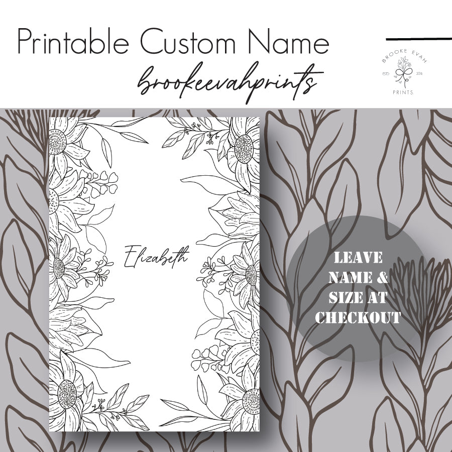 PRINTABLE Custom Name Dashboard- Elegant Floral