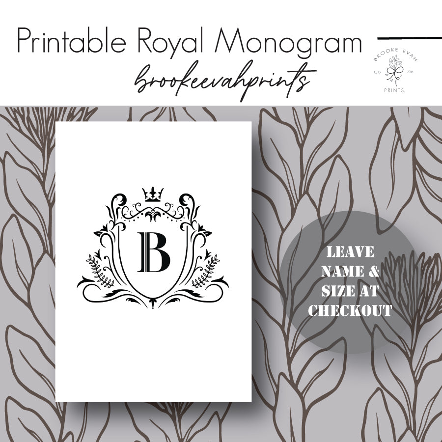 PRINTABLE Royal Monogram Dashboard