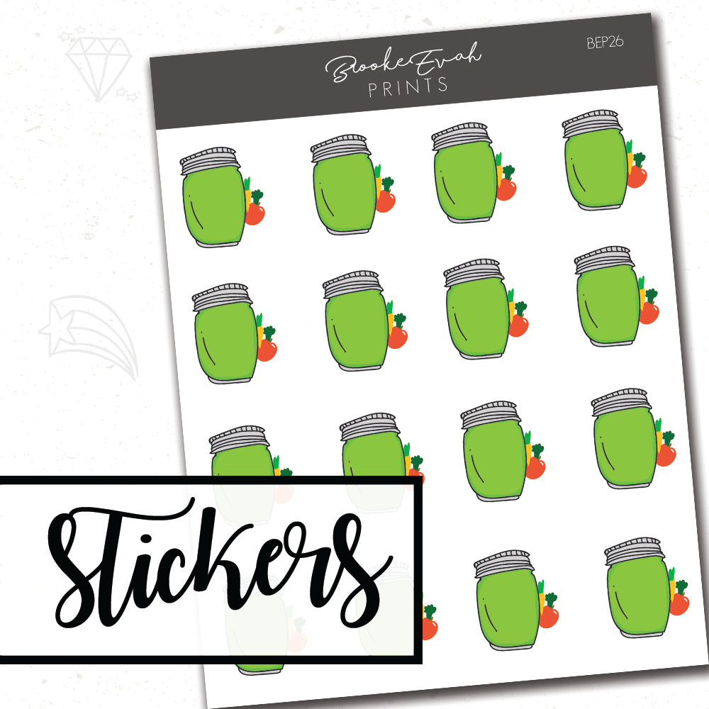 Green Juice Stickers - BEP26 - BrookeEvahPrints 