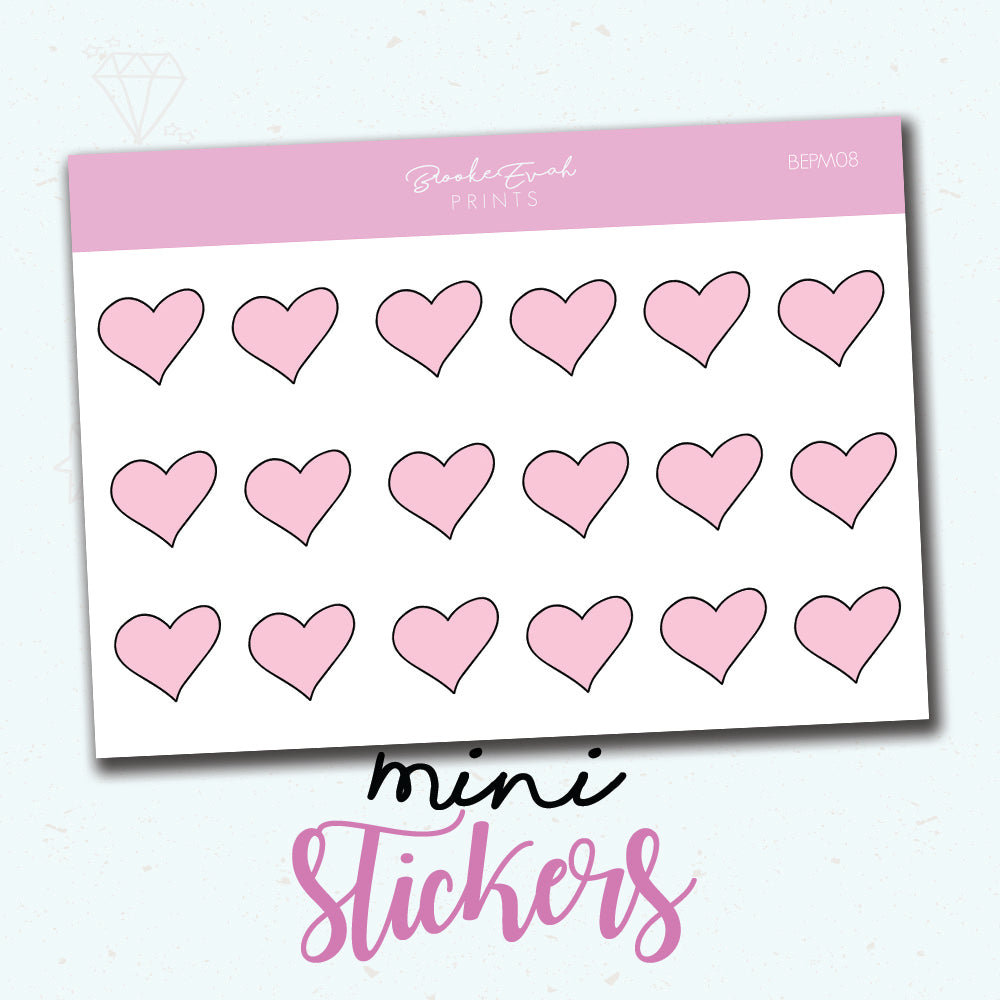 Mini Pink Heart Stickers - BEPM08 - BrookeEvahPrints 