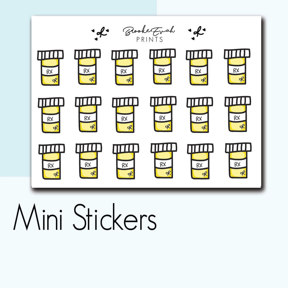 Mini Pill Bottle Stickers-  BEPM16 - BrookeEvahPrints 
