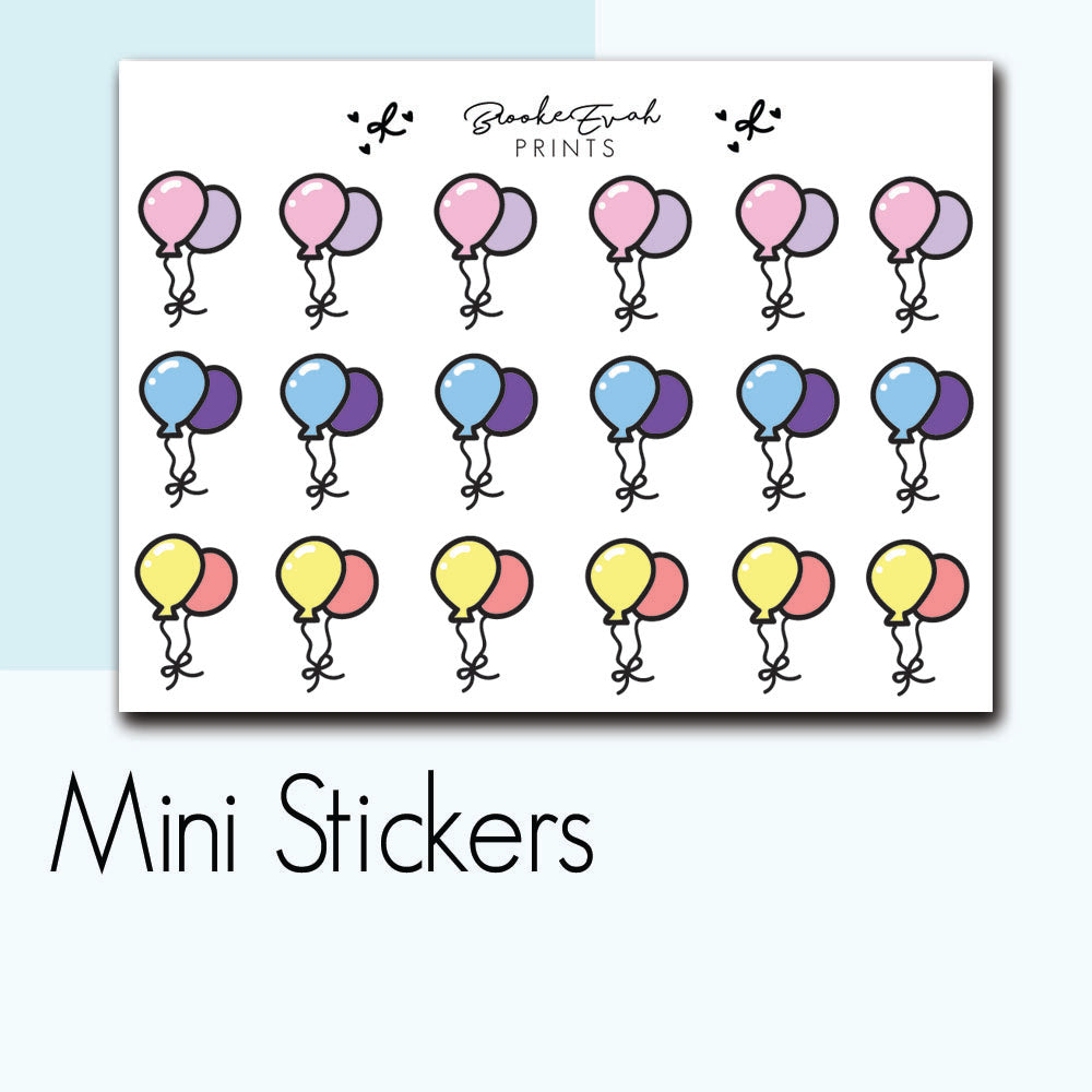 Mini Party Balloon Stickers-  BEPM23 - BrookeEvahPrints 
