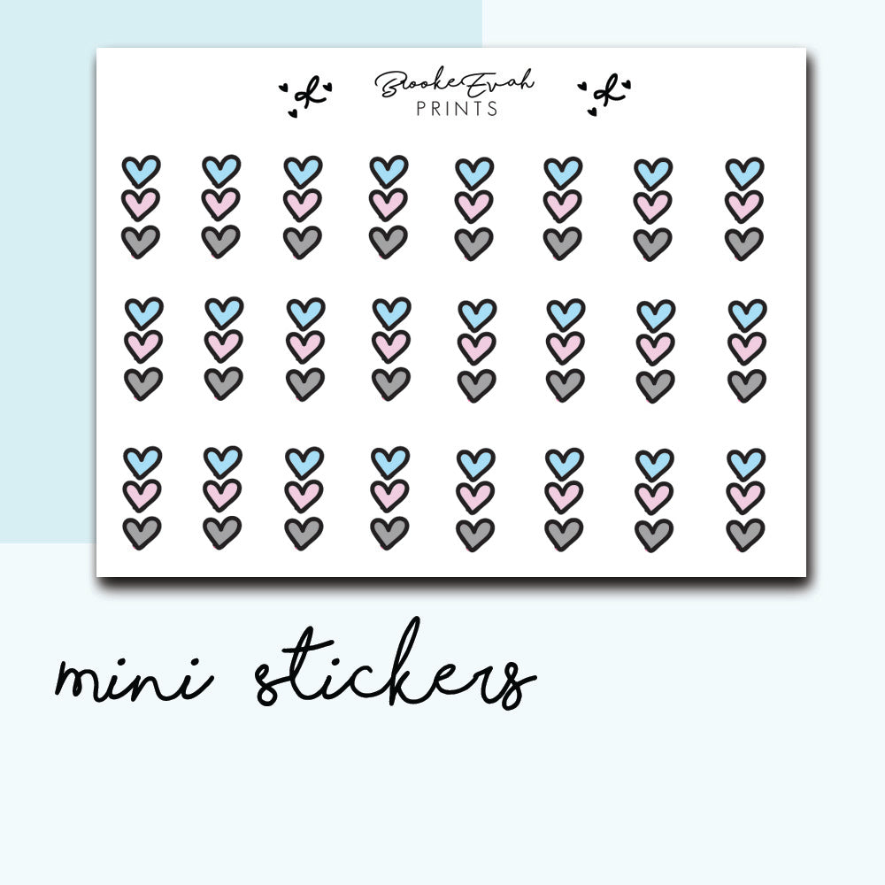 Mini Heart Checklist Stickers-  BEPM39 - BrookeEvahPrints 