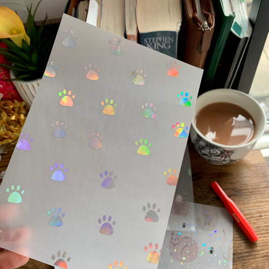 Iridescent Foiled Pet Paw-Print Vellum Planner Dashboard