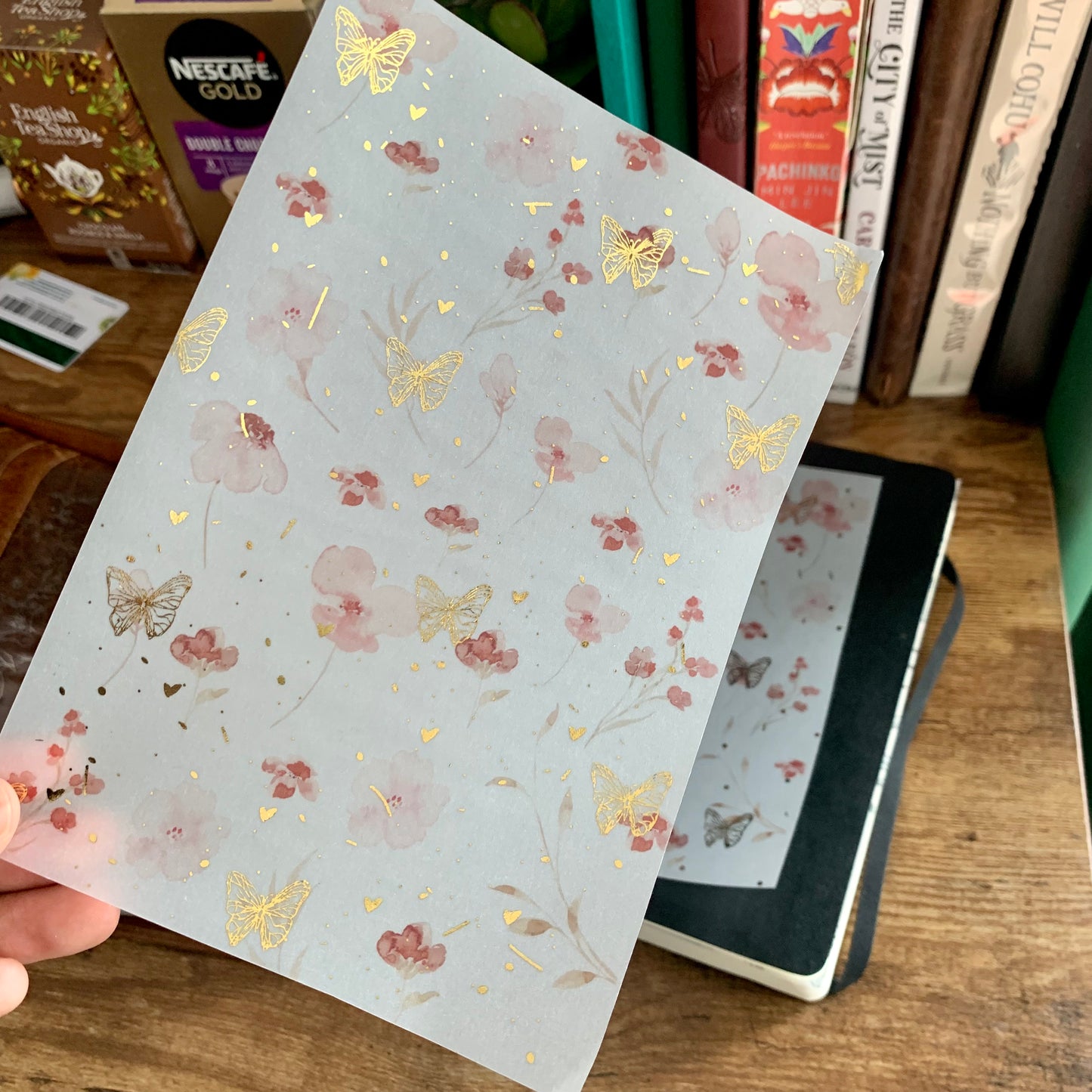 Delicate Watercolor florals with Gold Foil Butterflies  - Vellum Planner Dashboard - Floral Dust Collection