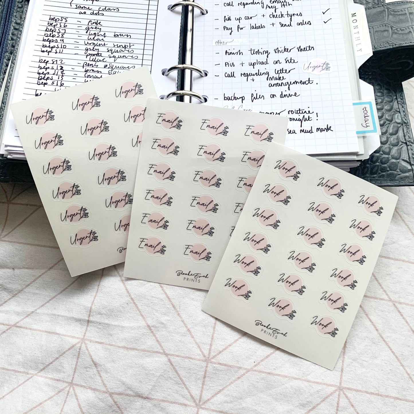 Transparent Script Stickers with Pink Accent