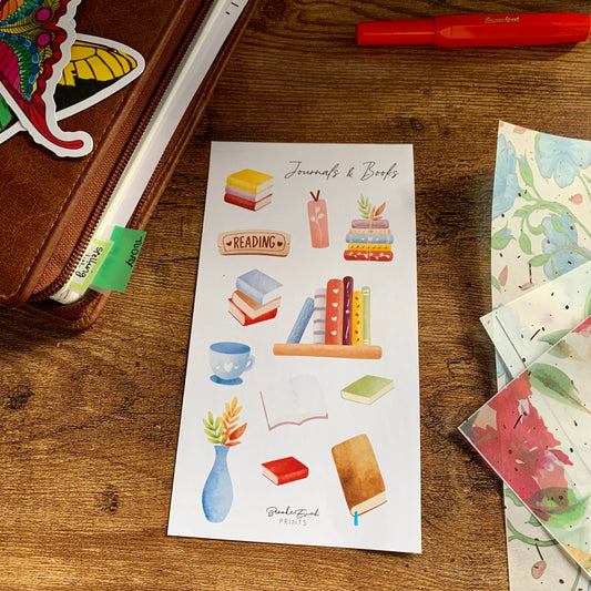 Watercolour Hand drawn Book Stickers - Journals & Books