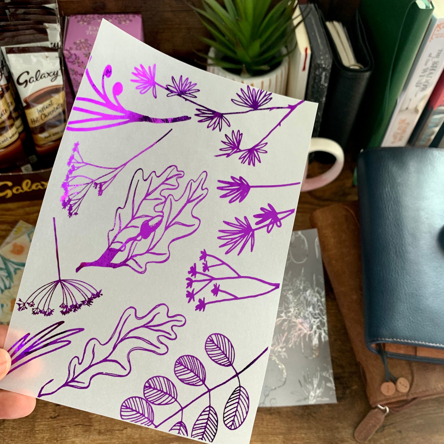 Purple Foiled Plant Sketch Vellum X Acetate Planner Dashboard - Wild Plants