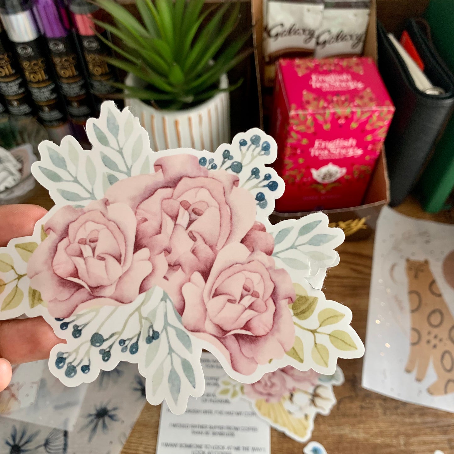 Clear Floral Bouquet Sticker Flake - Set of 2 - Rose & Lilly