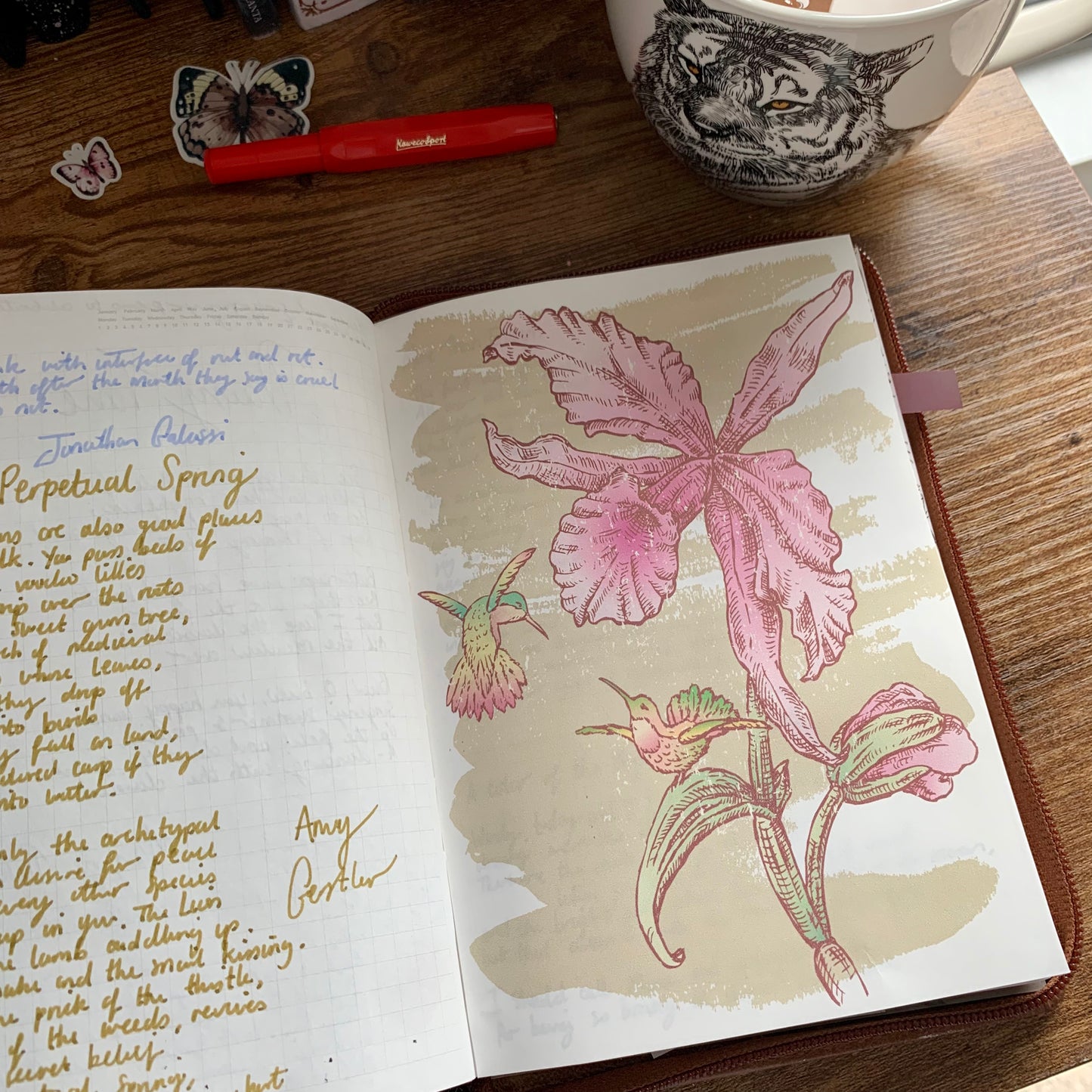 Vintage Pink Orchid Flower with Humming Birds Planner Dashboard - Sweet Nectar