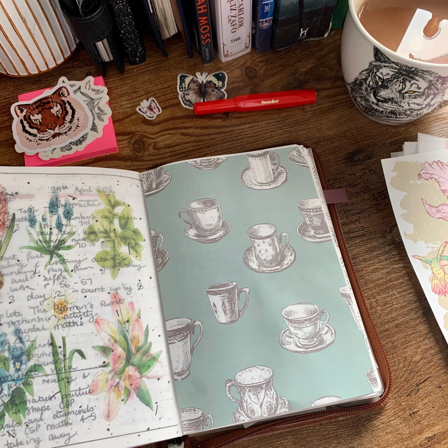 Vintage Tea Cup Sketches on Green Planner Dashboard - Afternoon Tea