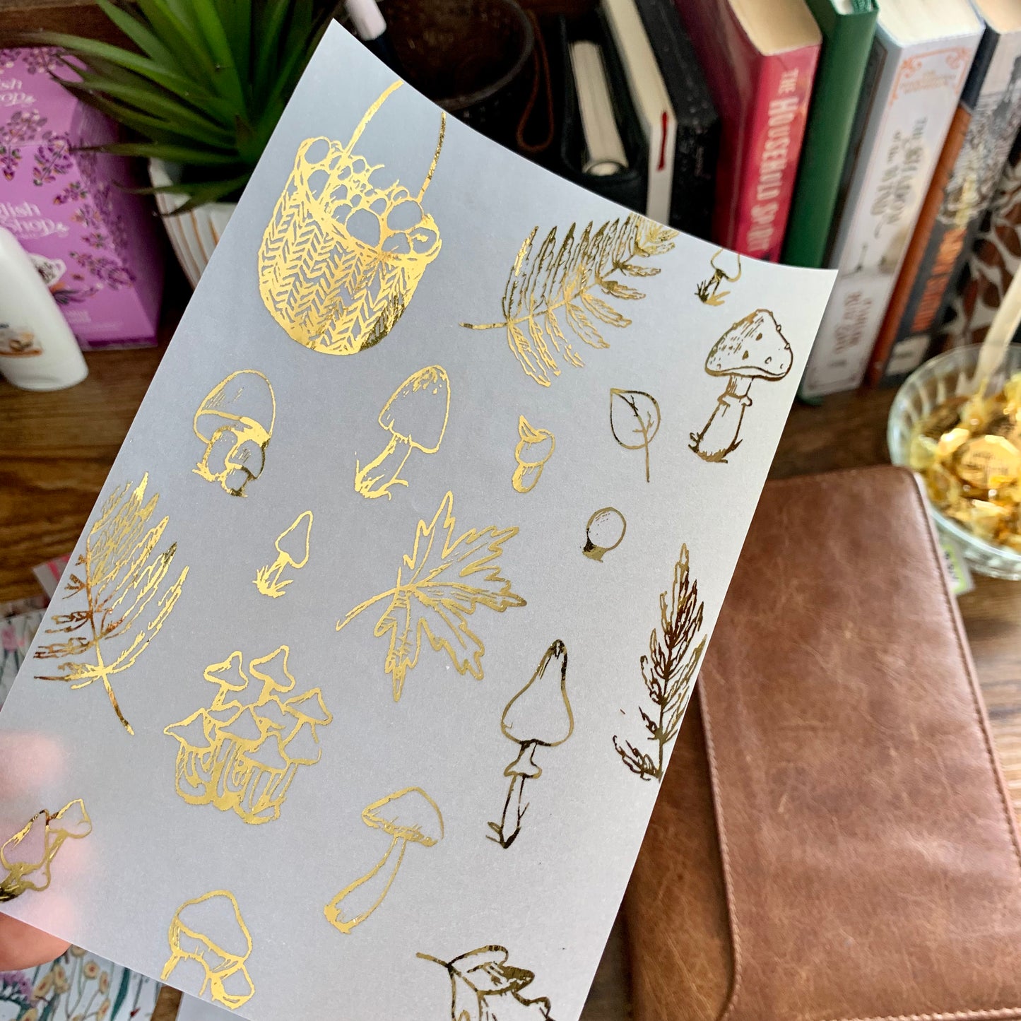 Gold Foiled Fall themed Leaves & Mushrooms • Vellum X Acetate Planner Dashboards - Autumn Feels