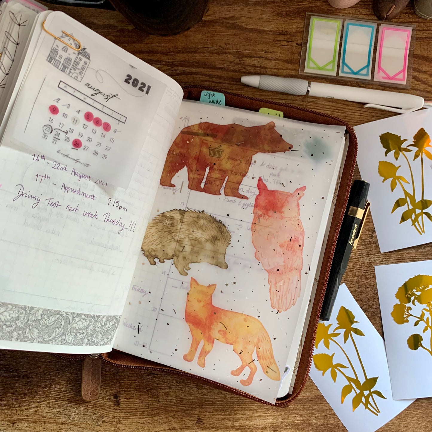 Foiled Rose Gold Vellum Watercolour Forest Animals Planner Dashboard - Forest Meeting