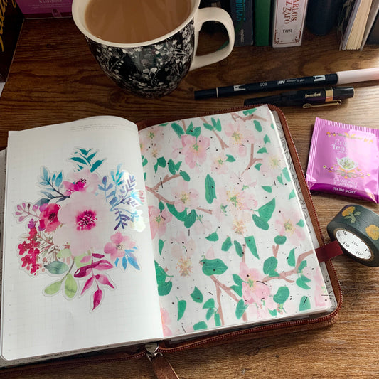 Pink & Green Watercolour Florals with Silver Foil - Vellum Planner Dashboard - Zelda