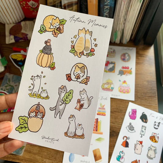 Cute Hand drawn Cat Stickers - Autumn Memories